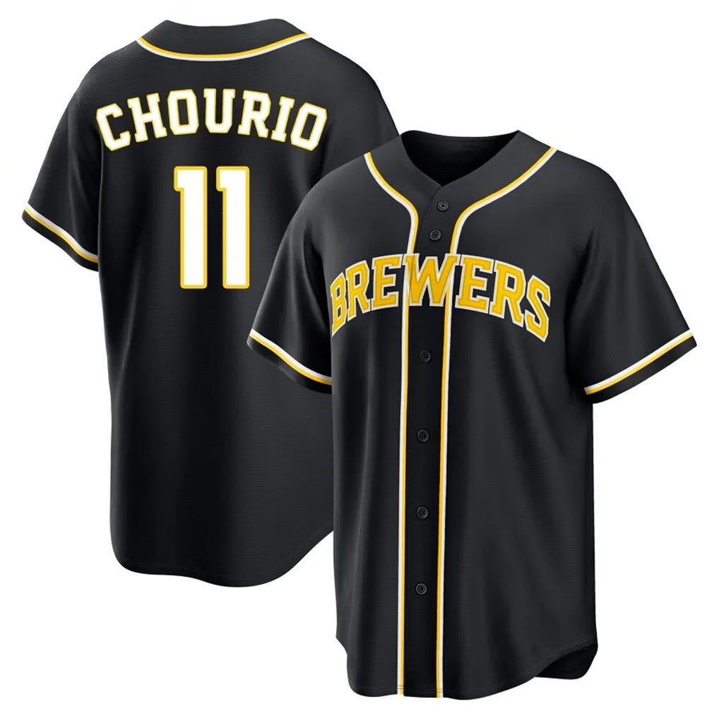 Silnrao M.Brewers #11 Jackson Chourio Player Black Fashion Out Home Game Stitched Jerseys