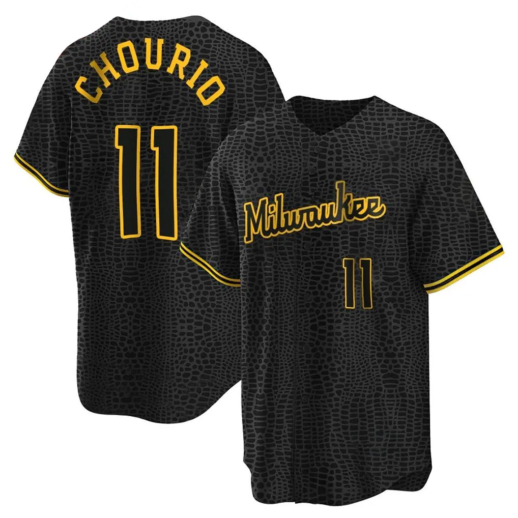 Silnrao M.Brewers #11 Jackson Chourio Player Black Snake Skin City Home Game Stitched Jerseys