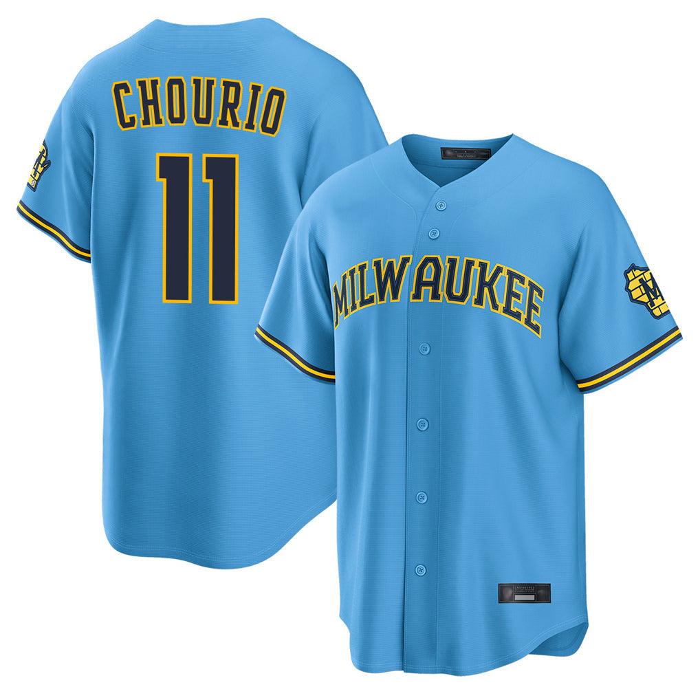 Silnrao M.Brewers #11 Jackson Chourio Player Light Blue Road Stadium Game Stitched Jerseys