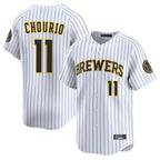 Silnrao M.Brewers #11 Jackson Chourio Player White Stripes Home Limited Game Stitched Jerseys
