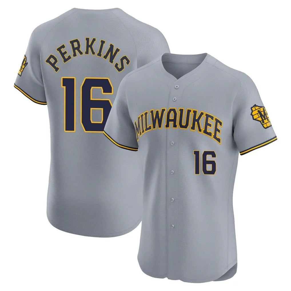 Silnrao M.Brewers #16 Blake Perkins Player Gray Home Limited Elite Stitched Jerseys