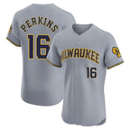 Silnrao M.Brewers #16 Blake Perkins Player Gray Home Limited Elite Stitched Jerseys