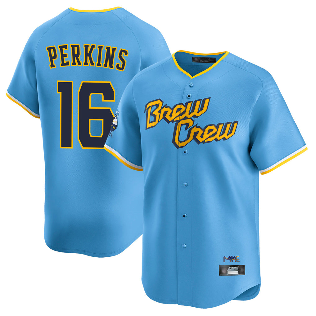 Silnrao M.Brewers #16 Blake Perkins Player Light Blue City Connect Home Limited Stitched Jerseys