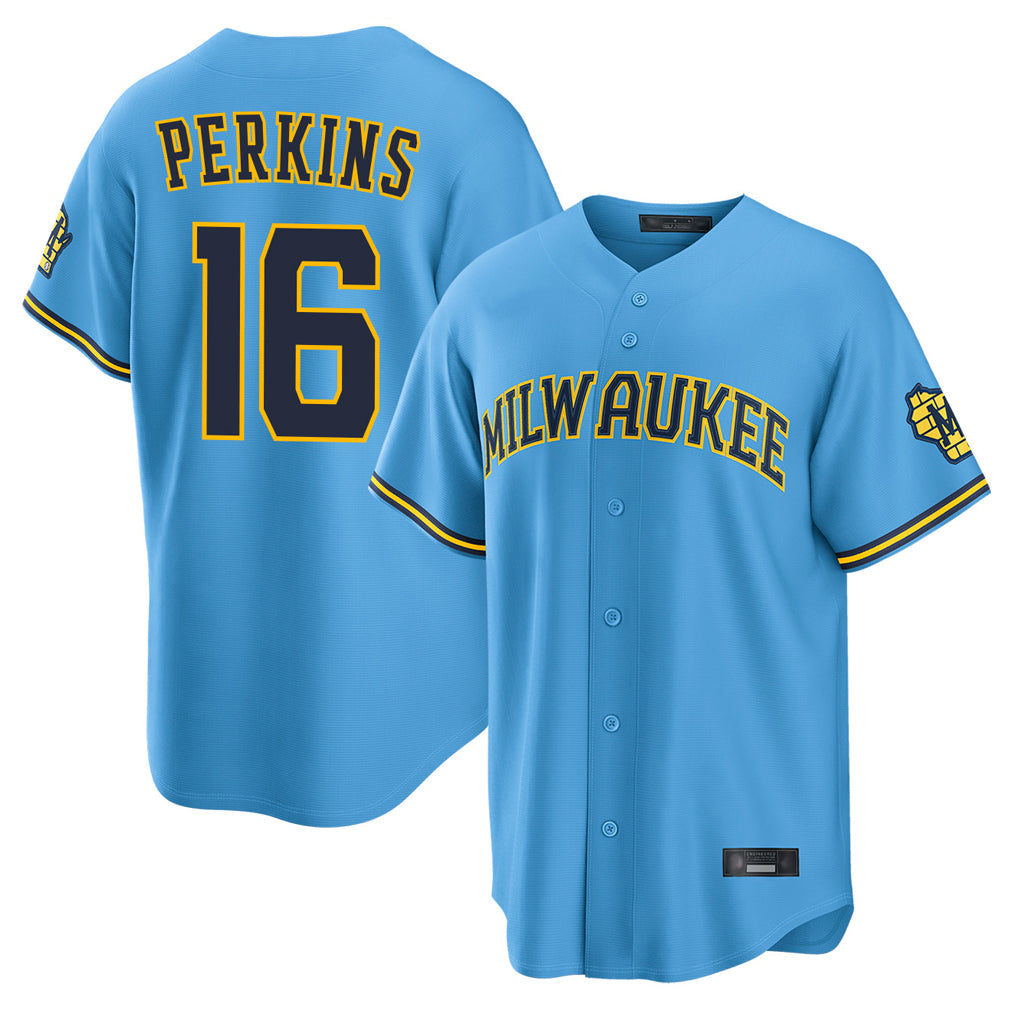 Silnrao M.Brewers #16 Blake Perkins Player Light Blue Road Stadium Game Stitched Jerseys