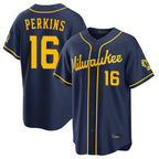 Silnrao M.Brewers #16 Blake Perkins Player Navy Home Stadium Game Stitched Jerseys
