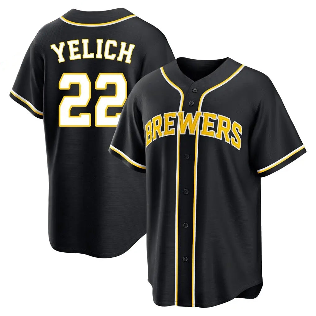 Silnrao M.Brewers #22 Christian Yelich Player Black Fashion Out Home Game Stitched Jerseys