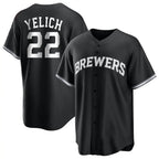 Silnrao M.Brewers #22 Christian Yelich Player Black Game Home Stitched Jerseys