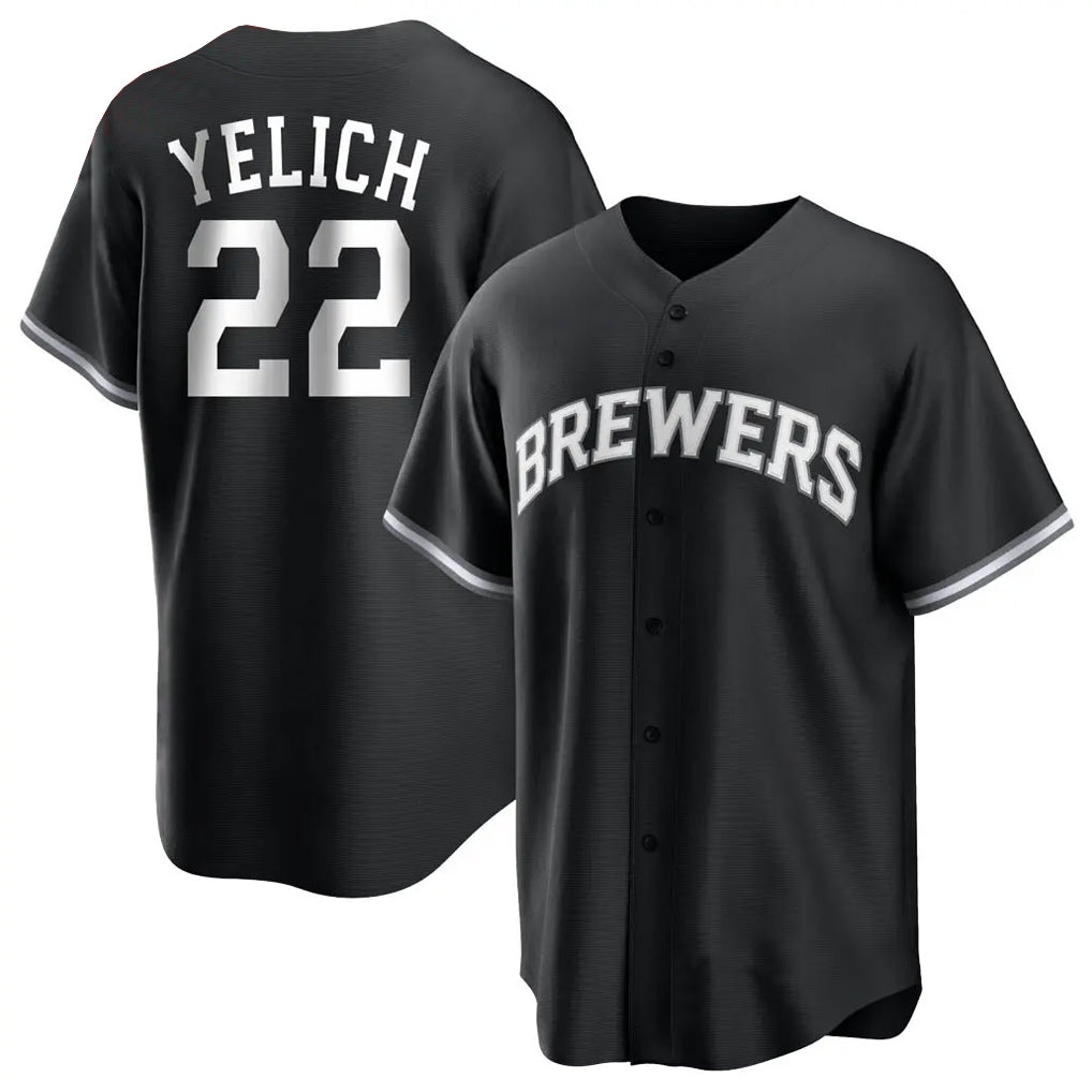 Silnrao M.Brewers #22 Christian Yelich Player Black Game Home Stitched Jerseys