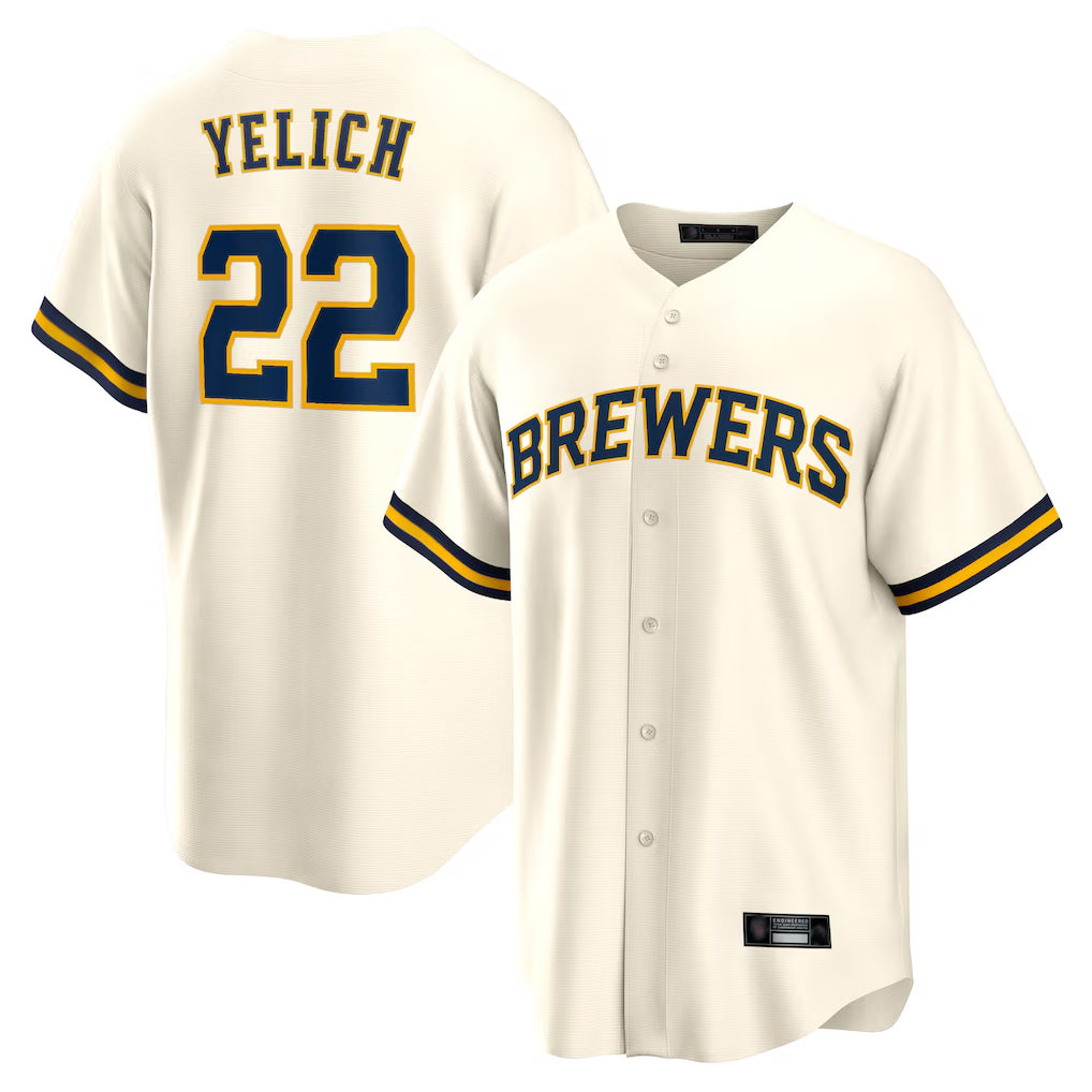 Silnrao M.Brewers #22 Christian Yelich Player Cream Home Game Stitched Jerseys