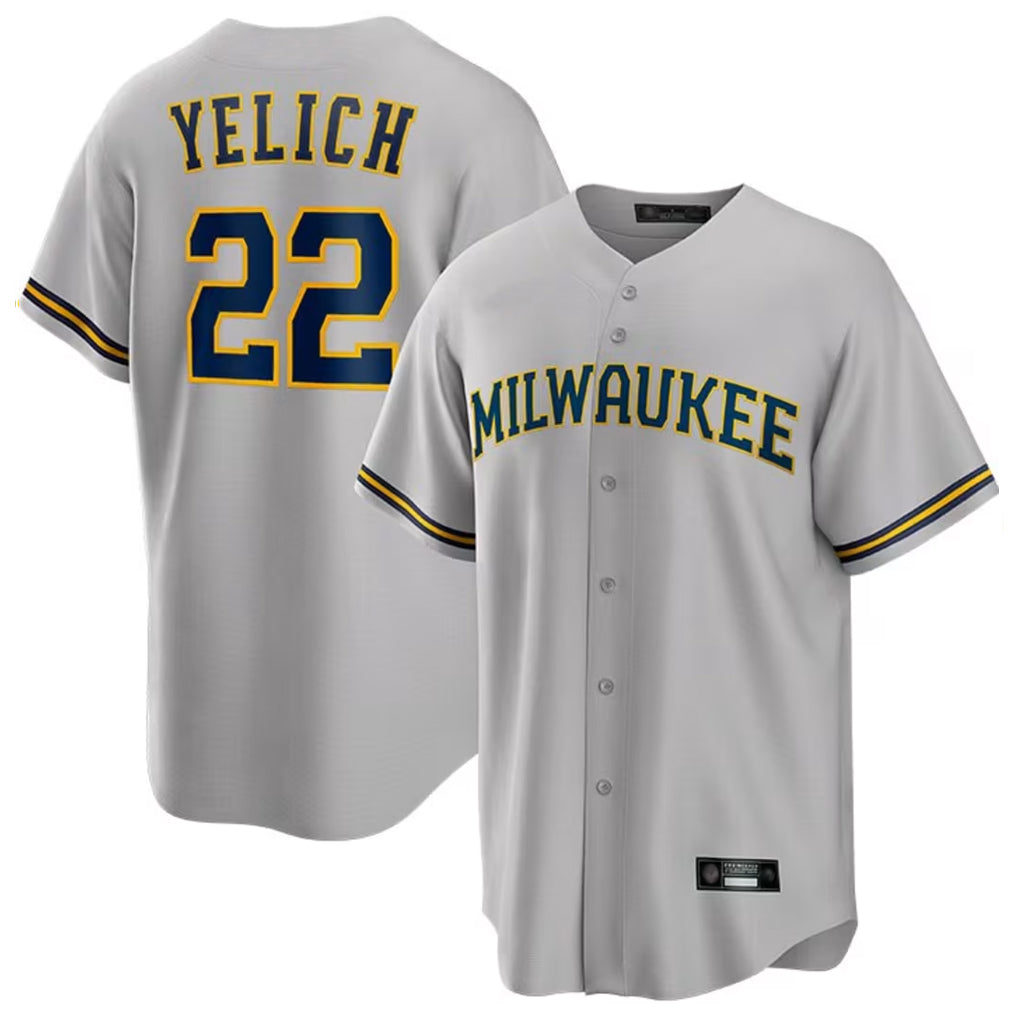 Silnrao M.Brewers #22 Christian Yelich Player Gray Home Game Stitched Jerseys