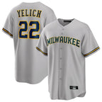 Silnrao M.Brewers #22 Christian Yelich Player Gray Home Game Stitched Jerseys