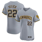 Silnrao M.Brewers #22 Christian Yelich Player Gray Home Limited Elite Stitched Jerseys