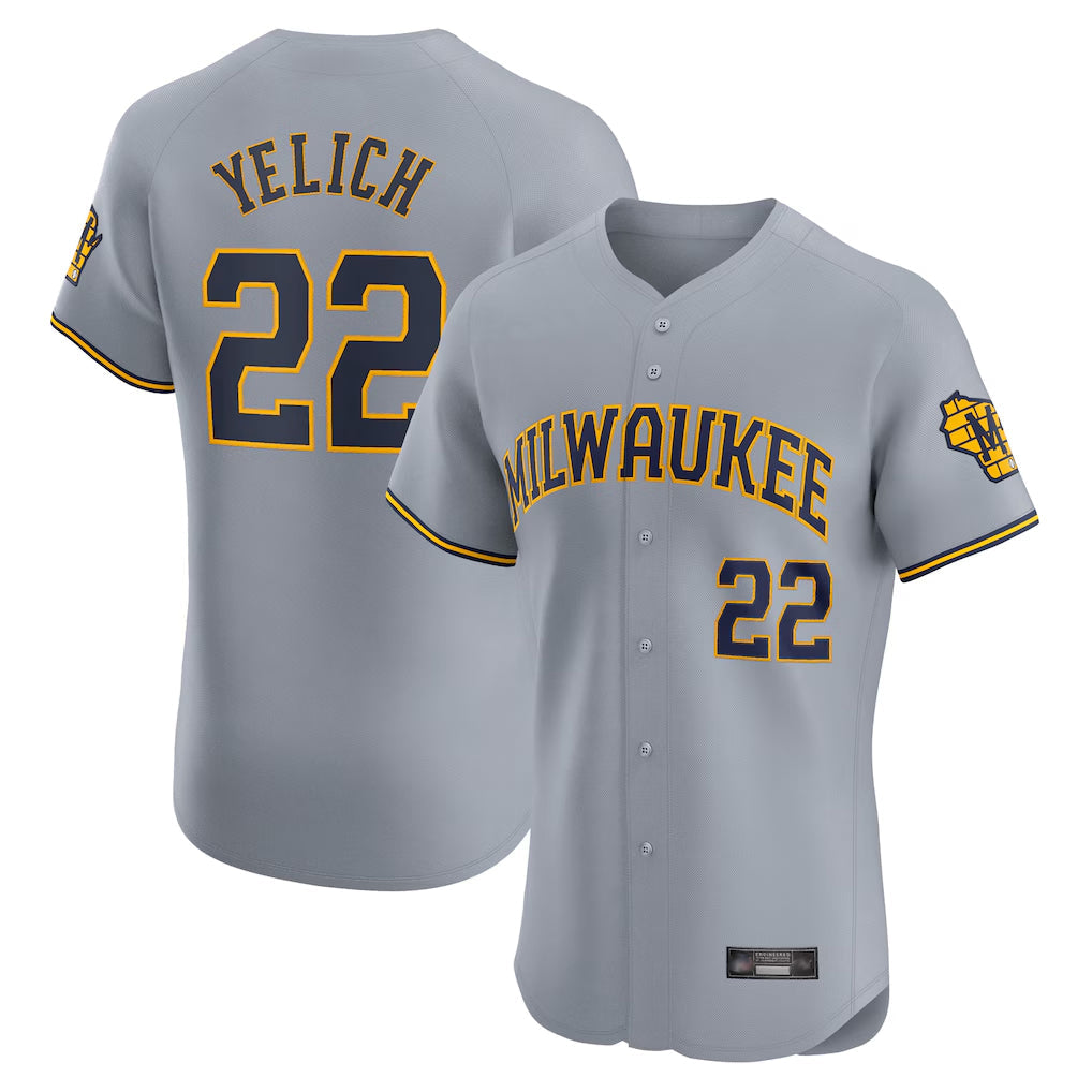Silnrao M.Brewers #22 Christian Yelich Player Gray Home Limited Elite Stitched Jerseys