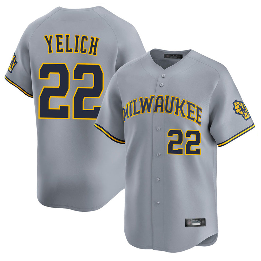 Silnrao M.Brewers #22 Christian Yelich Player Gray Home Limited Stitched Jerseys