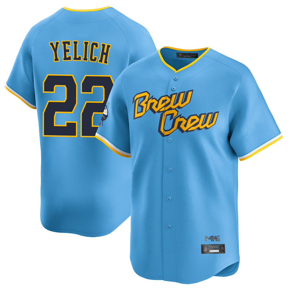 Silnrao M.Brewers #22 Christian Yelich Player Light Blue City Connect Home Limited Stitched Jerseys