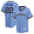 Silnrao M.Brewers #22 Christian Yelich Player Light Blue Cooperstown Collection Game T-shirt Stitched Jerseys