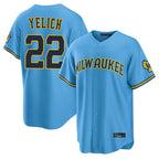 Silnrao M.Brewers #22 Christian Yelich Player Light Blue Road Stadium Game Stitched Jerseys