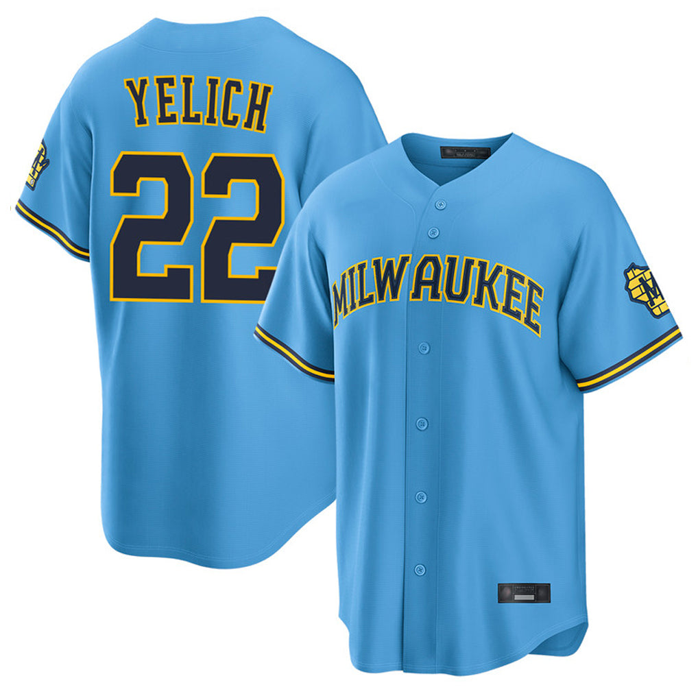 Silnrao M.Brewers #22 Christian Yelich Player Light Blue Road Stadium Game Stitched Jerseys