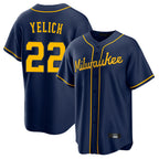 Silnrao M.Brewers #22 Christian Yelich Player Navy Home Game Stitched Jerseys
