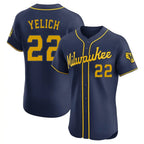 Silnrao M.Brewers #22 Christian Yelich Player Navy Home Limited Elite Stitched Jerseys