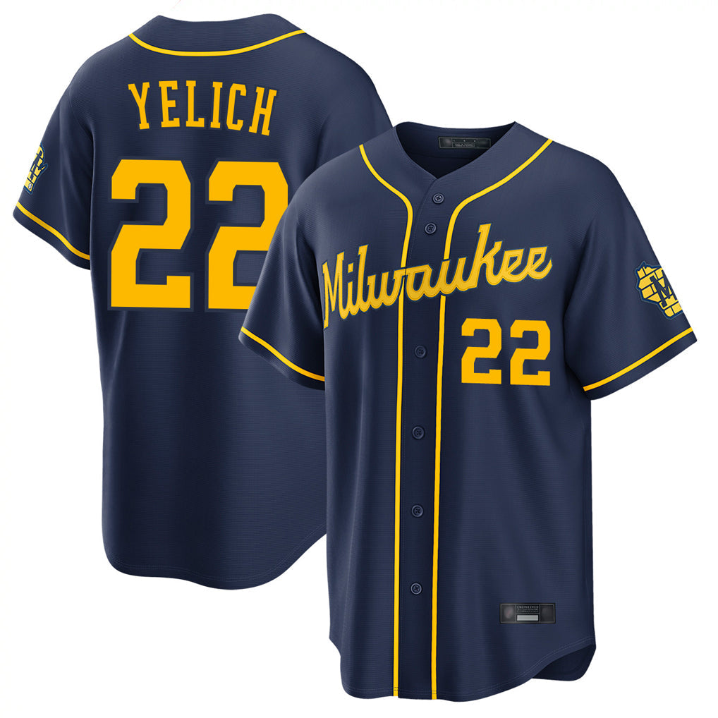 Silnrao M.Brewers #22 Christian Yelich Player Navy Home Stadium Game Stitched Jerseys