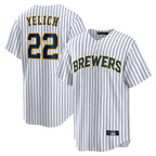 Silnrao M.Brewers #22 Christian Yelich Player White Stripes Home Game Stitched Jerseys