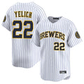 Silnrao M.Brewers #22 Christian Yelich Player White Stripes Home Limited Game Stitched Jerseys