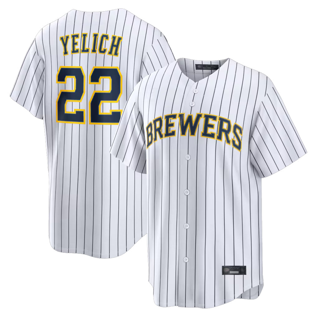 Silnrao M.Brewers #22 Christian Yelich Player White Stripes Home Limited Stitched Jerseys