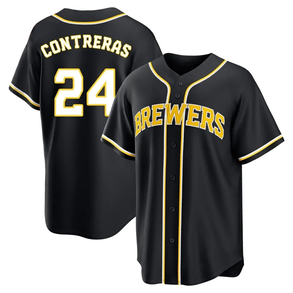Silnrao M.Brewers #24 William Contreras Player Black Fashion Out Home Game Stitched Jerseys