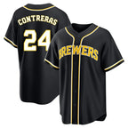 Silnrao M.Brewers #24 William Contreras Player Black Fashion Out Home Game Stitched Jerseys