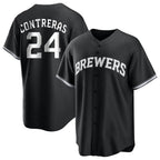 Silnrao M.Brewers #24 William Contreras Player Black Game Home Stitched Jerseys