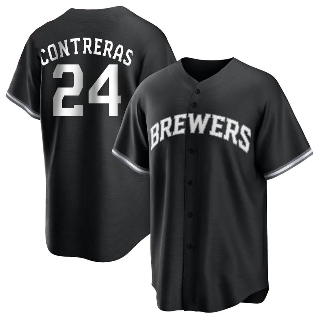 Silnrao M.Brewers #24 William Contreras Player Black Game Home Stitched Jerseys