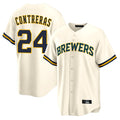 Silnrao M.Brewers #24 William Contreras Player Cream Home Game Stitched Jerseys