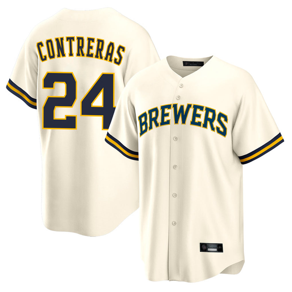 Silnrao M.Brewers #24 William Contreras Player Cream Home Game Stitched Jerseys