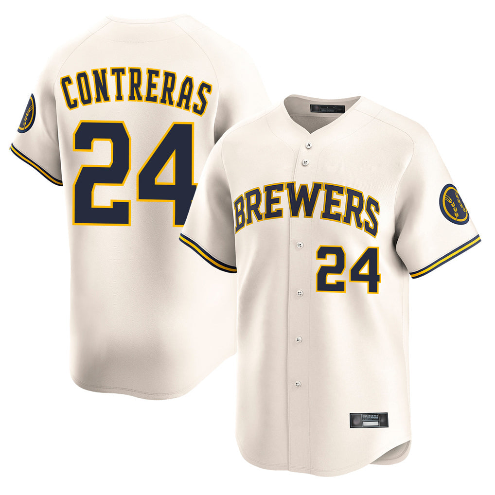 Silnrao M.Brewers #24 William Contreras Player Cream Home Limited Game Stitched Jerseys