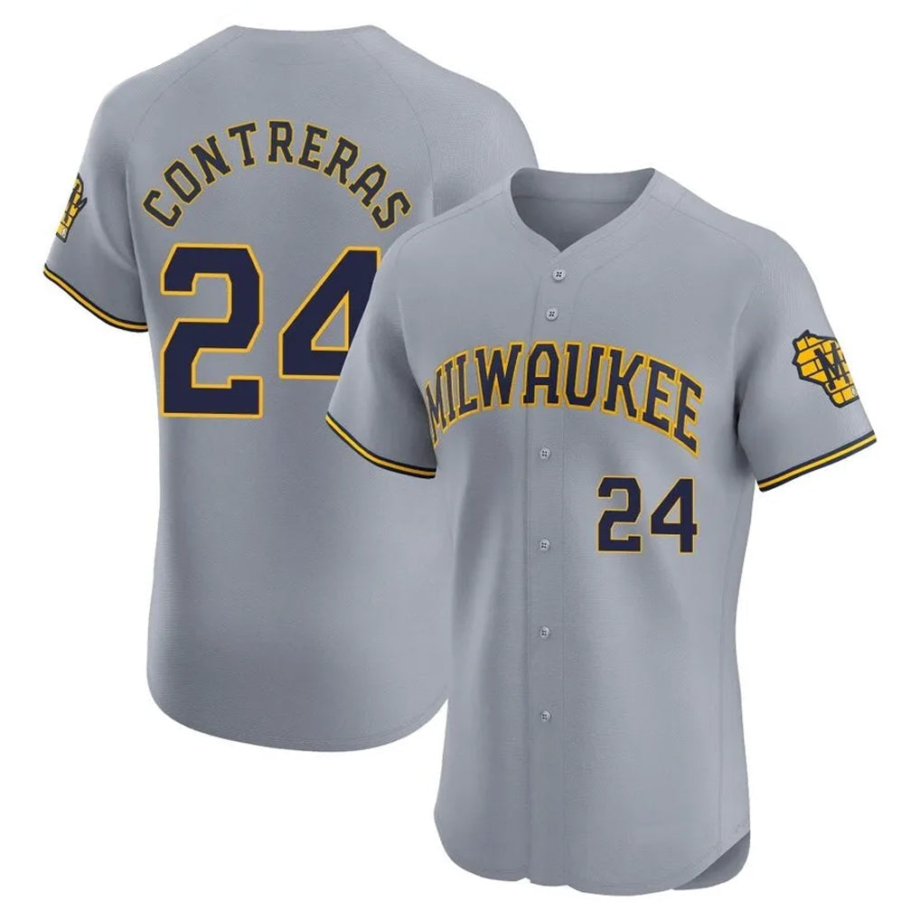 Silnrao M.Brewers #24 William Contreras Player Gray Home Limited Elite Stitched Jerseys