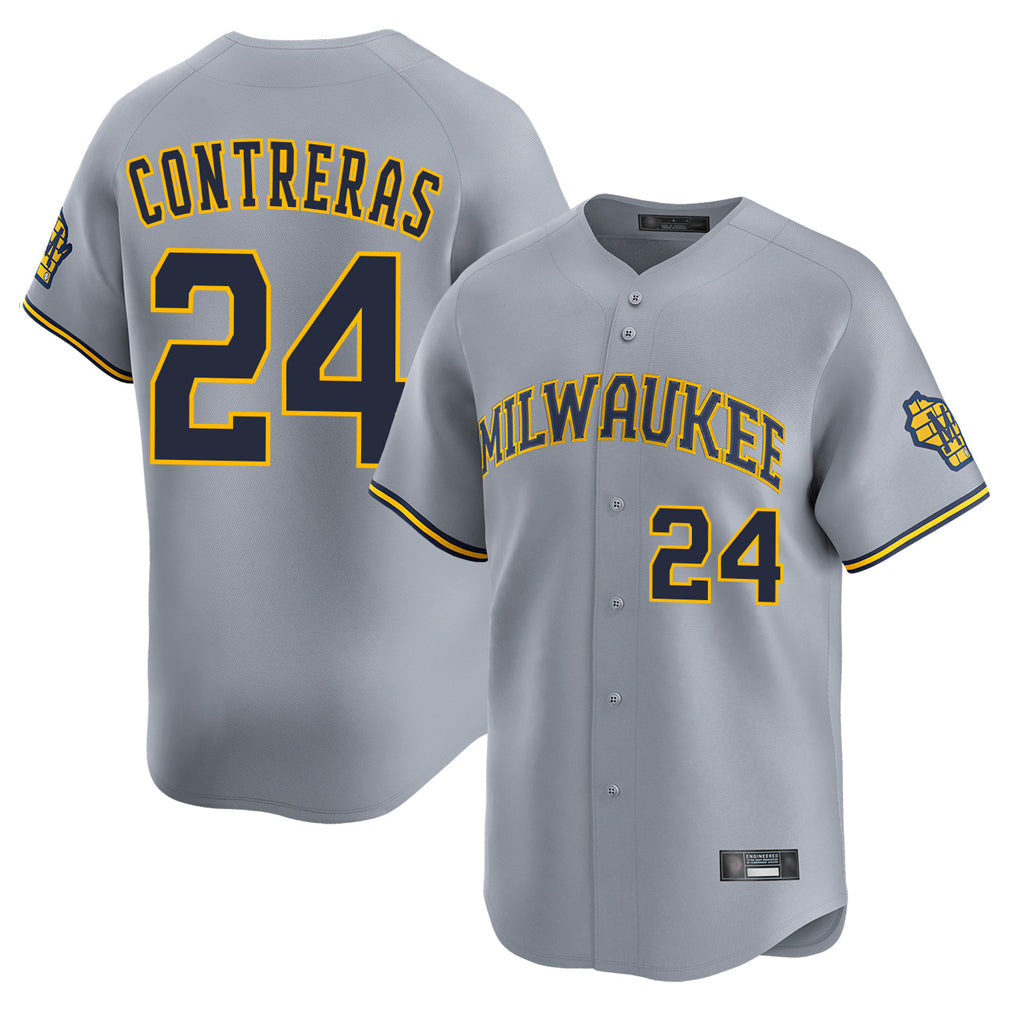 Silnrao M.Brewers #24 William Contreras Player Gray Home Limited Stitched Jerseys