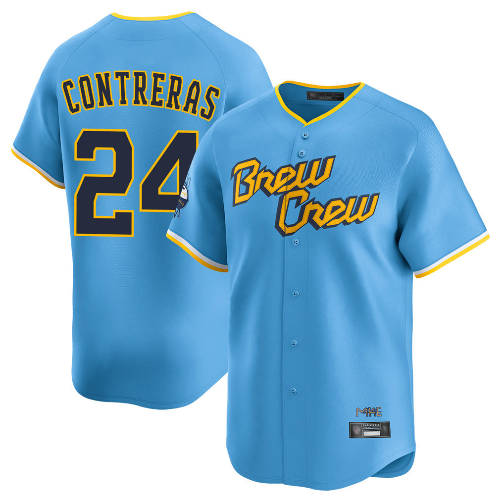 Silnrao M.Brewers #24 William Contreras Player Light Blue City Connect Home Limited Stitched Jerseys
