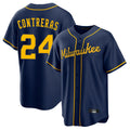 Silnrao M.Brewers #24 William Contreras Player Navy Home Game Stitched Jerseys