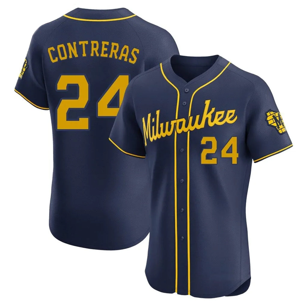 Silnrao M.Brewers #24 William Contreras Player Navy Home Limited Elite Stitched Jerseys