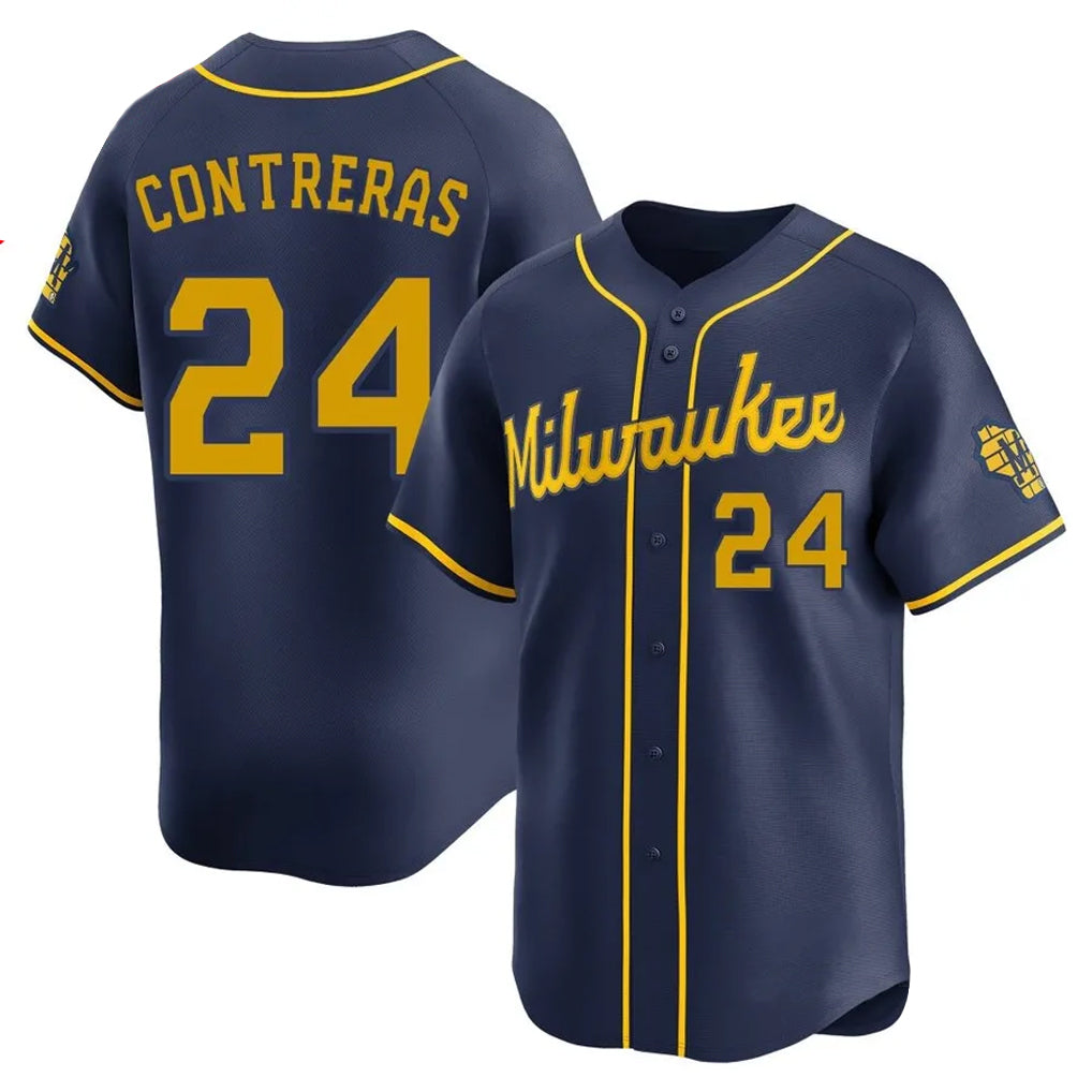 Silnrao M.Brewers #24 William Contreras Player Navy Home Limited Stitched Jerseys