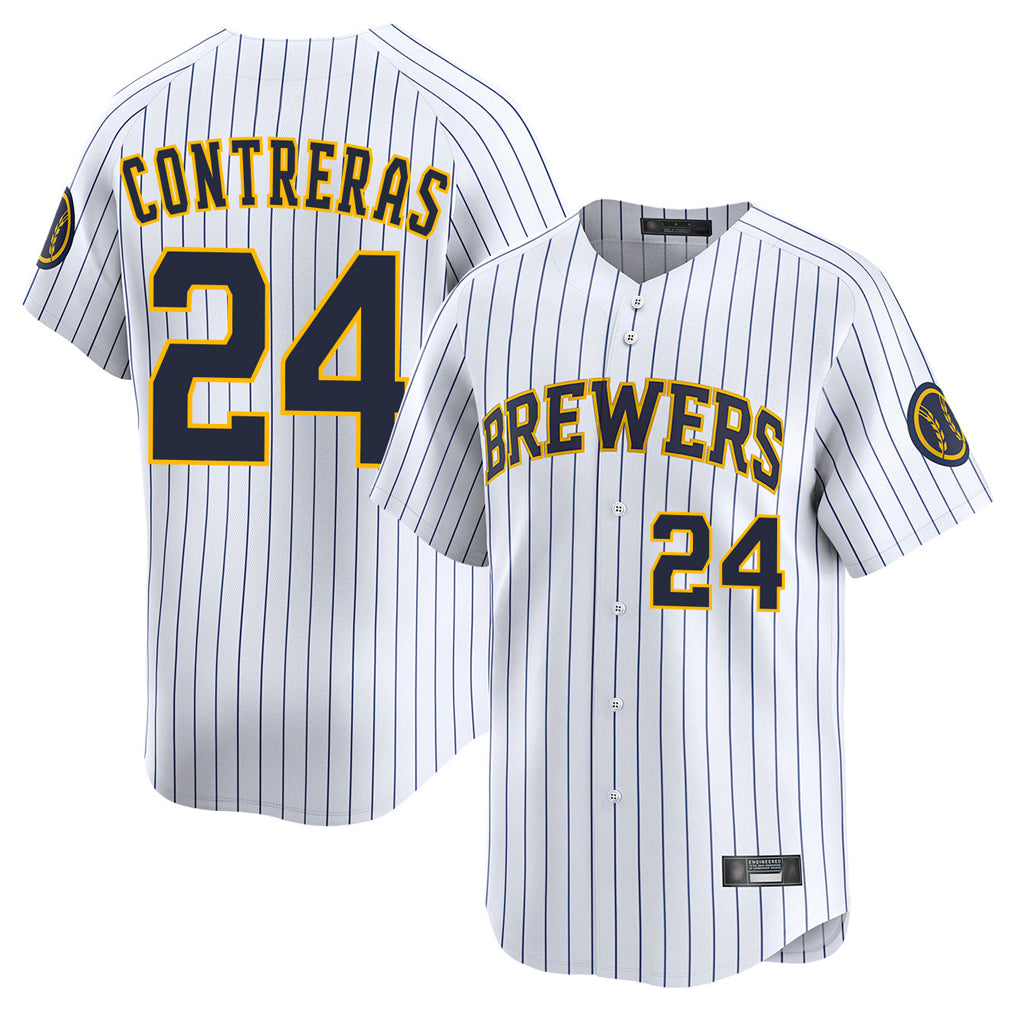 Silnrao M.Brewers #24 William Contreras Player White Stripes Home Limited Game Stitched Jerseys