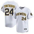 Silnrao M.Brewers #24 William Contreras Player White Stripes Home Limited Game Stitched Jerseys