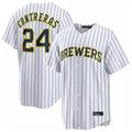 Silnrao M.Brewers #24 William Contreras Player White Stripes Home Limited Stitched Jerseys