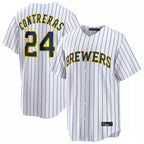 Silnrao M.Brewers #24 William Contreras Player White Stripes Home Limited Stitched Jerseys