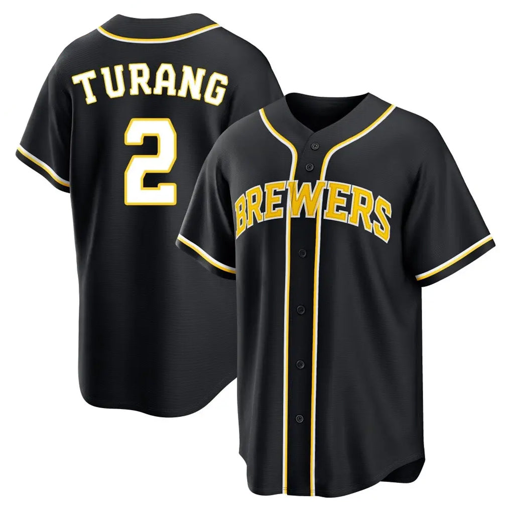 Silnrao M.Brewers #2 Brice Turang Player Black Fashion Out Home Game Stitched Jerseys