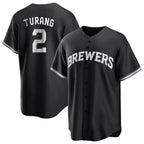 Silnrao M.Brewers #2 Brice Turang Player Black Game Home Stitched Jerseys