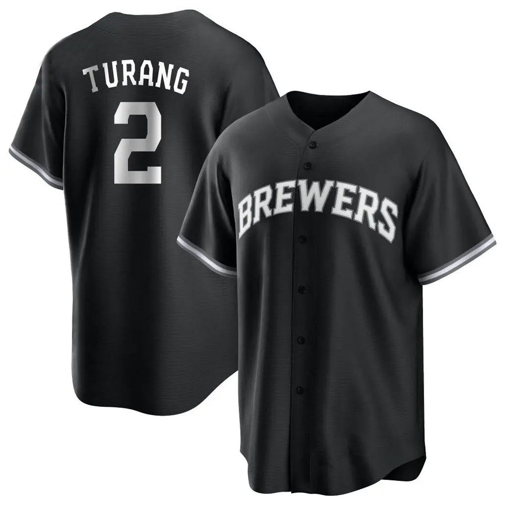 Silnrao M.Brewers #2 Brice Turang Player Black Game Home Stitched Jerseys