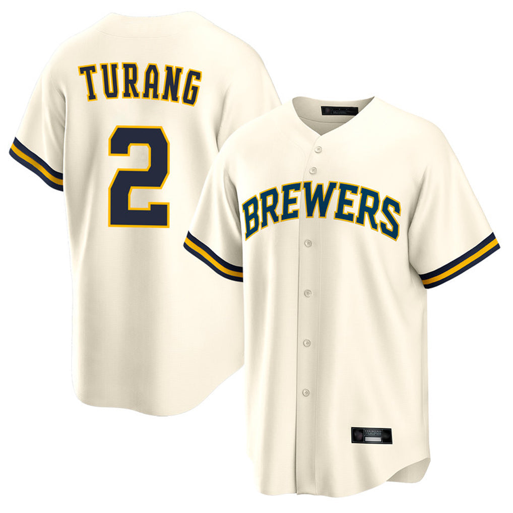 Silnrao M.Brewers #2 Brice Turang Player Cream Home Game Stitched Jerseys