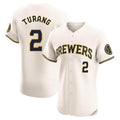 Silnrao M.Brewers #2 Brice Turang Player Cream Home Limited Elite Stitched Jerseys